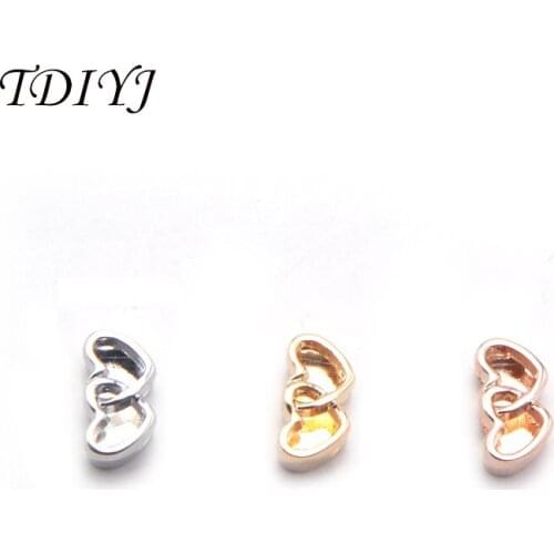 TDIYJ Double Heart DIY Love Slide Charms Fit For 8mm Stainless Steel Mesh Bracelets 12Pcs/lot