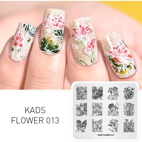 KADS Nail Stamping Plates Flower 013 Summer Lotus Leaf Ripple Image Nail Art Stamp Template Stencil for Nails Manicure