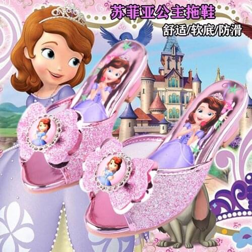 Disney Princess Sophia shoes girls sandals and slippers 4-12 years old girls soft-soled high heels childrens open-toed sandals