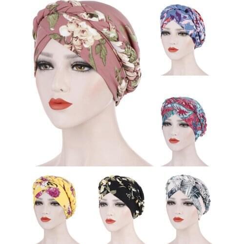 Flower Print Muslim Turban Scarf For Women Islamic Inner Hijab Caps Arab Wrap Braid Hat Head Bonnet Beanie Covers Femme Musulman