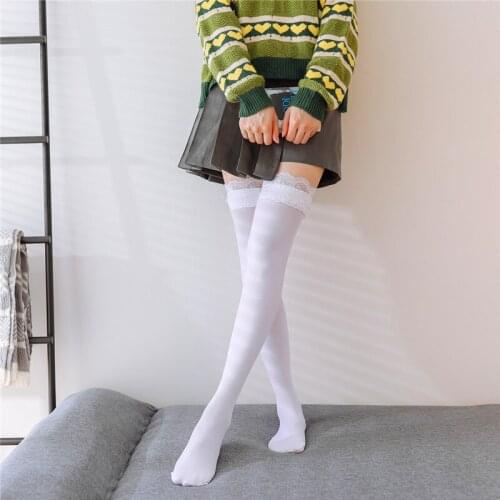 Japanese Lace Thigh High Socks Womens Long Tube Stockings Black White Velvet Knee High Socks Maid Lolita Anime Accessories