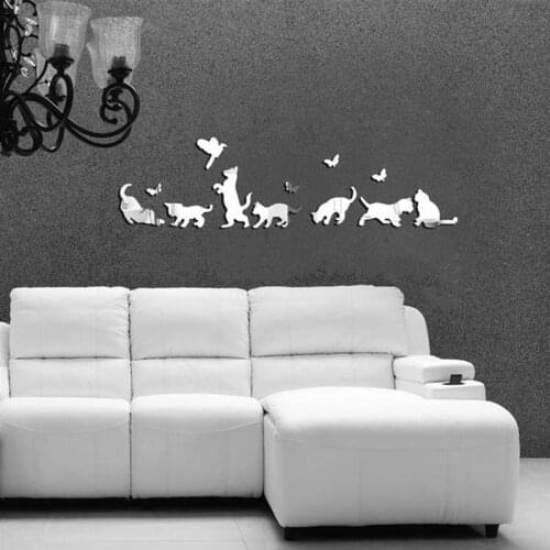 Cat Mirror Wall Stickers DIY Acrylic Background Wall Stickers Wall Stickers For Kids Room Home Decoration Sticker Room Accessori