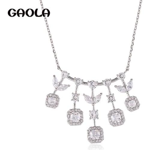 GAOLA High Quality Flower Necklaces Pendants Silver Color Cubic Zirconia Jewelry Geometric Necklace For Women GLD1440
