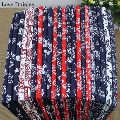 100% Cotton RED BLUE WHITE Retro Thin Blue Fabric Phoenix Butterfly Flower for Tablecloth Curtain Apparel Dress Handwork Craft