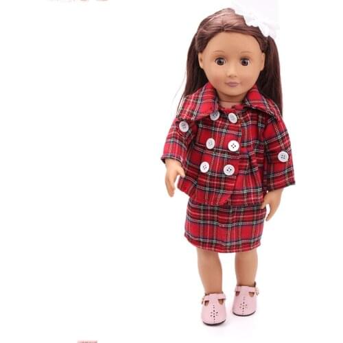 18 Inch American Doll Girls Clothes Red Check Skirt Set Newborn Baby Toys Accessories Fit 40-43 Cm Boy Dolls Gift c44