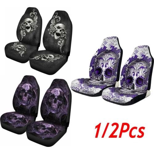 2pcs Car Seat Cover 3D Skull Printing Universal Car Front Seat Protector Seat Car Accessories Cushion Full Cover for Most Car