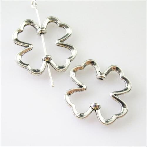 20 New Charms Clover Flower Spacer Frame Beads 22mm Tibetan Silver Tone