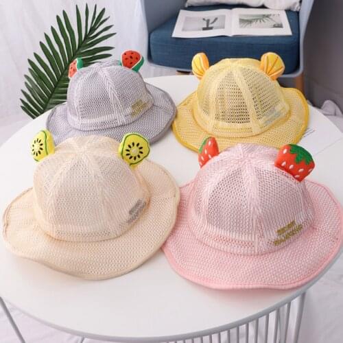 2020 Cute Baby Sun Hat Fruit Bucket Caps Boy Girl Beach Cool Net Hat Cotton Outdoor Bonnet Beanie 2-4 Years Children Casquette