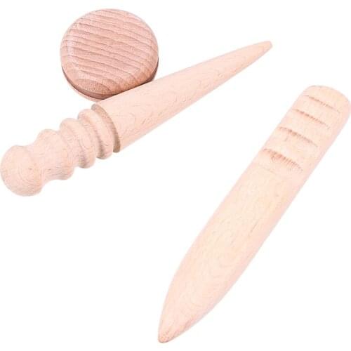 3Pcs/set DIY Handmade Burnishing Rod Leather Craft Edges Slicker Round Wood Leathercraft Edge Trimmer Polishing Tool