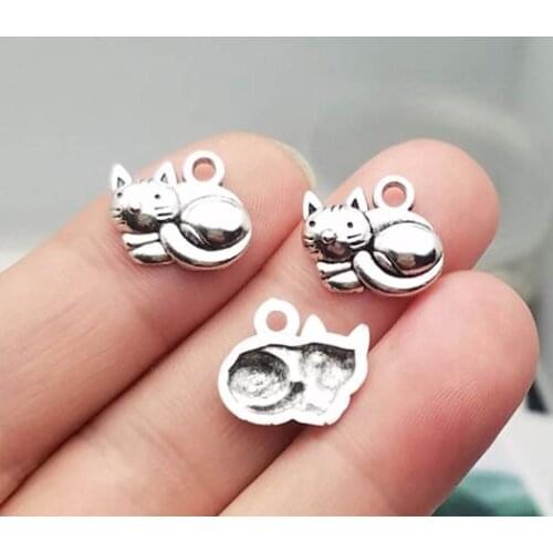 40pcs/lot--15x13mm, cat chams,Antique Silver plated Cat charms ,DIY supplies, Jewelry accessories