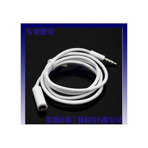500PCS/LOT New White color 3.5 mm 4-pole Audio Stereo Headphone Male to Female Extension Cable 100cm Gold Connector
