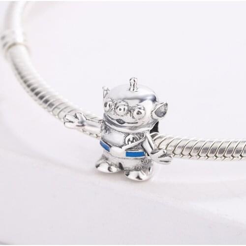 925 Sterling Silver Europe Style Green Enamel Cartoon Toy Alien Pendant Charm Bracelet DIY Jewelry Making For Pandora