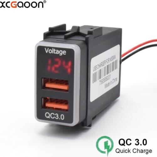 XCGaoon QC3.0 Quickcharge Car Charger Double USB Adapter With LED Voltmeter Plug & Play Cable For NISSAN