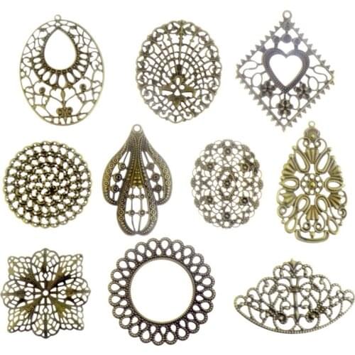 Free shipping 10PCS Antique Bronze Color Metal Filigree Wraps Connectors Crafts Gift Decoration DIY Jewelry Findings
