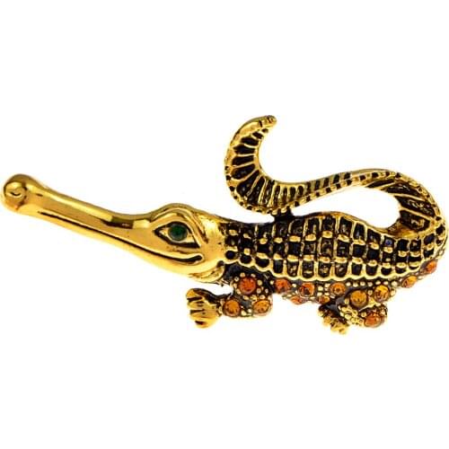 CINDY XIANG Cute Rhinestone Crocodile Brooches For Men Gold Metal Vivid Alligator Animal Party Casual Brooch Pins Friends Gifts