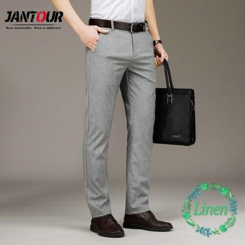Summer Linen Business Thin Casual Pants For Men Formal Classic Breathable Office Suit Straight Trousers Male Large size 40 42