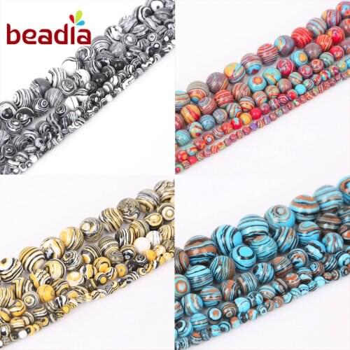 Synthetic Colorful 4/6/8/10/12mm Bead Round Mixed Color Loose Malachite Stone Bead DIY Jewelry For Craft Making Strand 15
