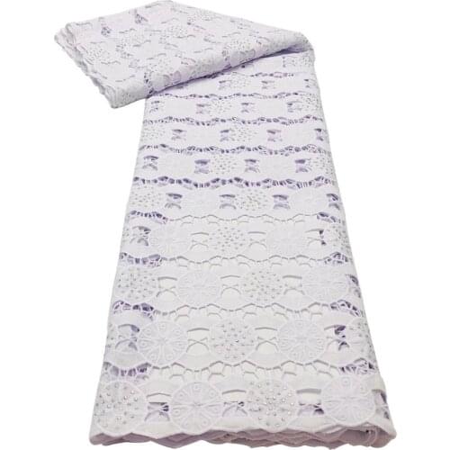 Pure White African Cord Lace Fabric High Quality Guipure Cord Lace Water Soluble Lace With Stones Fashion Design Wedding Party