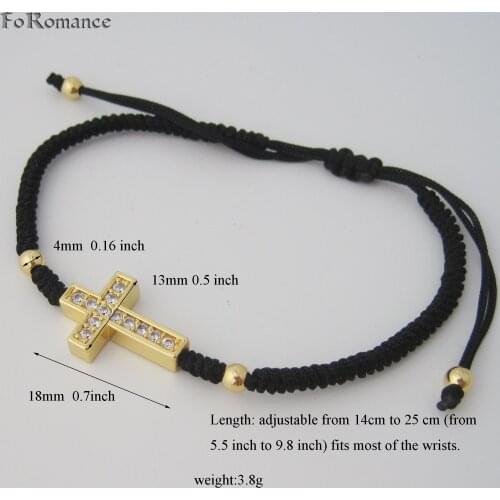 FoRomance 5.5 to 9.8 inch adjustable GOLD GP JESUS CROSS CZ STONES CHRISTIAN GOD HAND MADE CHAIN KNOT BRACELET TWO STYLES