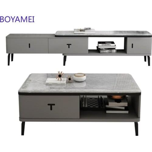 Artifical marble coffee table TV cabinet combination simple modern living room scalable small apartment floor cabinet