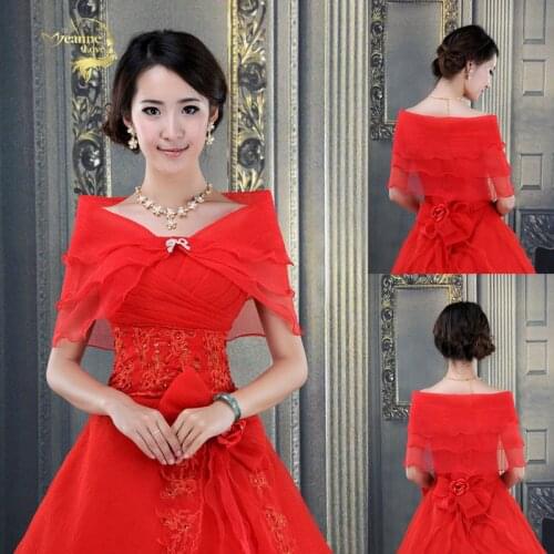 Red Women Seersucker Cape Bolero Shawl Scarf Mariage Bride Wedding Party Jackets Bridal Wraps for Evening Dress Cover Up Arms