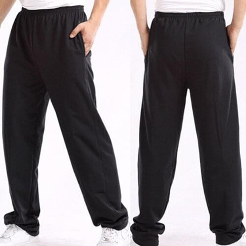 50% Hot Sales Men Solid Color Elastic Waistband Pockets Sports Hip Hop Loose Straight Pants