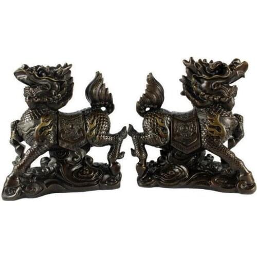 Copper Foo Fu Dog Statue creative crafts decoration