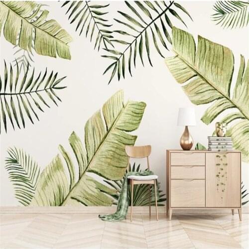 Milofi custom personality large mural wallpaper Nordic simple hand-painted banana leaf plant living room TV background wall