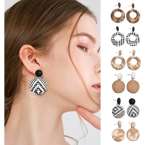 Fashion Woven Retro Round Earrings For Women Ethnic Openwork Geometric Circle Earring Trendy Jewelry