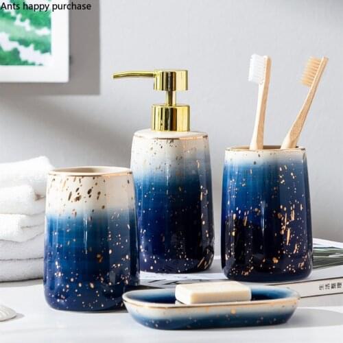Blue Starry Sky Wash Kit Ceramics Bathroom Supplies Home Four-piece Bathroom Lotion Bottle Toothbrush Holder Mouth Cup Soap Dish