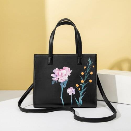 2020 Brand New Women Vintage Handbags Female Elegant Floral Print Leather Tote Purse Large Capacity Shoulder Bag High Quality