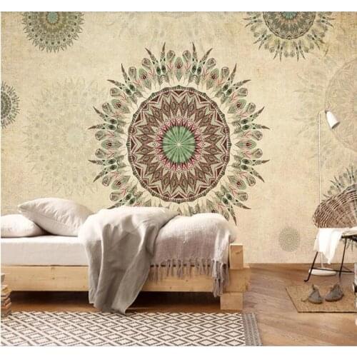 Custom wallpaper American feather disc retro TV sofa background wall-high-end waterproof material