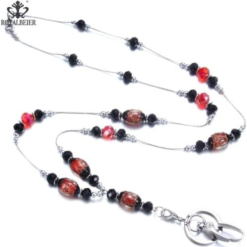 RoyalBeiery Artificial Crystal Necklace Multifunction ID Work Card Rope Chain Mobile Phone Hanging Chain Lanyard Office Supplies