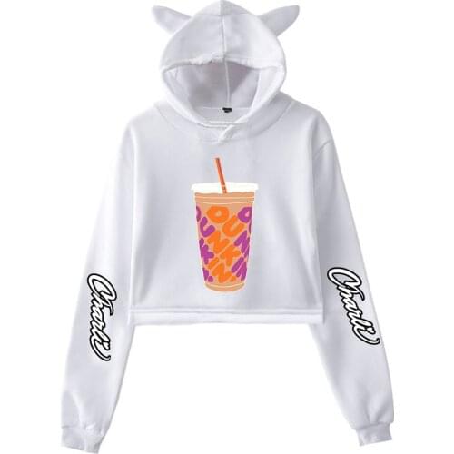 Sexy Charli Damelio Merch Pullover Cat Ear Hoodie Girls Fashion Charli D'amelio Ice Coffee Splatter Crop Top Hoodies Women