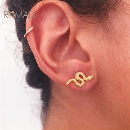 ROMAD S925 Sterling Silver Earrings For Women Small Snake-shaped Stud Earrings Punk Style Creative Earring Fashion Jewelry