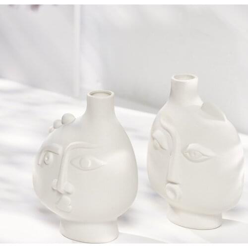 Nordic Ins Ceramics Human Face Flower Vase Ornaments Creative Abstract Human Head Dried Flower Vases Home Decoration Accessories