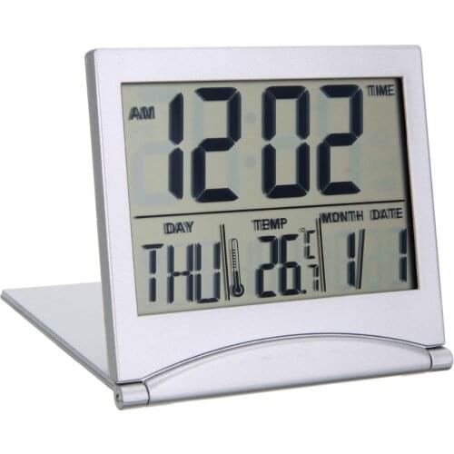Folding Alarm Clock LCD Digital Weather Station Desk Temperature Travel Alarm Clock for Home Travel Digital Alarm Clock