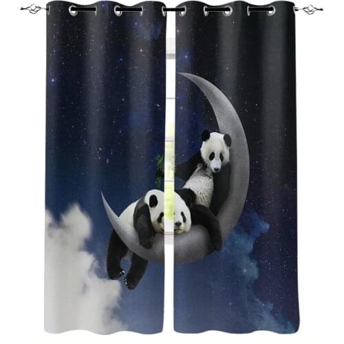 Moon Night Sky Panda Star Blackout Curtains For Living Room Bedroom Window Treatment Blinds Drapes Kitchen Curtains
