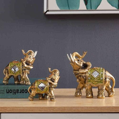 Thailand Golden Resin Elephant Statue Elegant Elephant Trunk Ornaments Lucky Wealth Figurine Crafts Ornaments For Home Decor