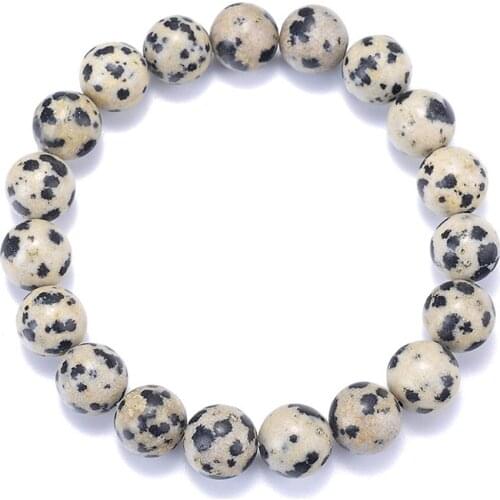 Trend Natural Dalmatian Stone Bracelets for Women White Beads Stretchable Strand Bracelet Fashion Jewelry Brave Love Gift