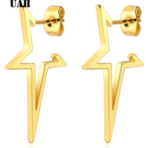 UAH Star Earrings Punk Stud Earring Rose Gold Color Earings Stainless Steel Earrings For Women Jewelry Wholesale Oorbellen