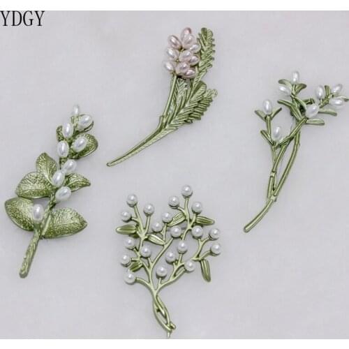 Ydgy Antique Pin Jewelry White Pearl Green imitation with washed oven paint