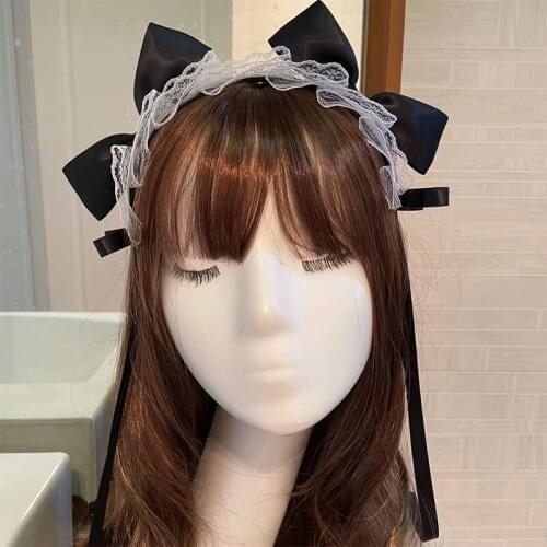 Wholesale Lolita Lace Bow Ribbon Women Hairbands Girl Lovely Cosplay Headband Hair Hoop Party Costume Halloween Accessories