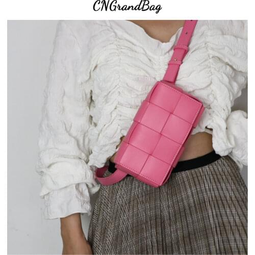 2021 Belt Cassette Weave Leather Flap Bag Women Fashion Small Box Shoulder Bag Genuine Leather Chest Bag Ladies Waist Phone Bag