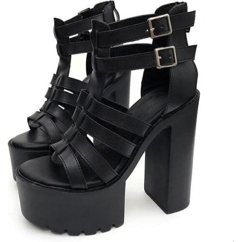 2020 Gothic Platform Shoes Women Gladiator Buckle Strap Ankle Boots Block Chunky Ultra Very High Heels Creeper