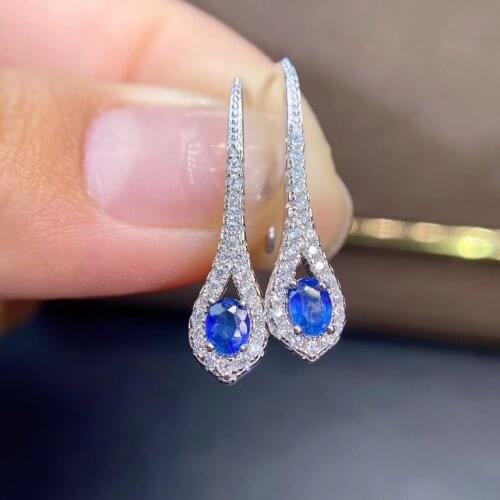 Female Party Jewelry New Sapphire Earring Natural And Real 925 Sterling Silver Sapphire Earring