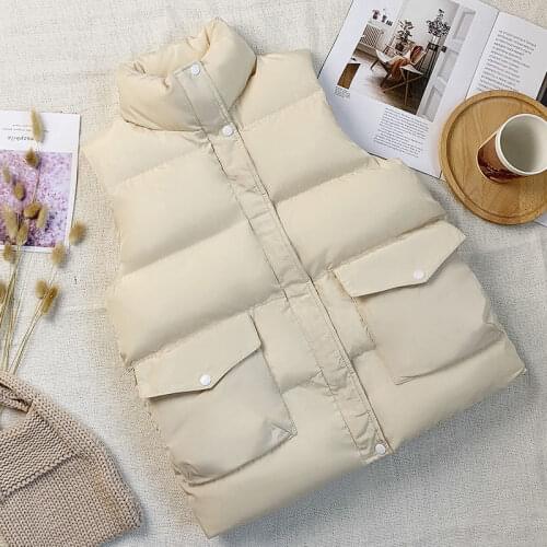 Female Sleeveless Vest Women Autumn Winter Keep Warm Puffer Jacket Stand Collar Outwear Ladies Loose Fashion Padded Vest Q86
