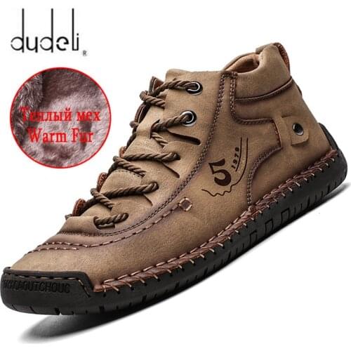 Winter Mens Boots Thick Plush Warm Men Snow Boots Men Ankle Boots Leather Outdoor Man Motorcycle Boots Zapatillas Hombre