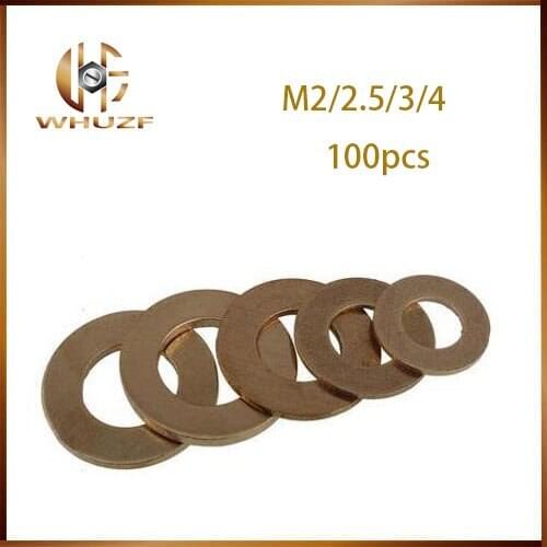 100pcs M2 M2.5 M3 M4 M5 M6 Brass Flat Washer Copper Plain Washer Metal Gasket Screw Gasket