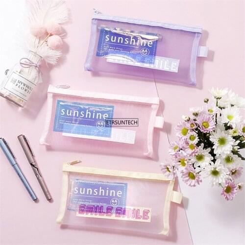 100PCS Transparent Mesh Pencil Case Office Student School Pencil Storage Bag Pen Box Home Supplies Tool